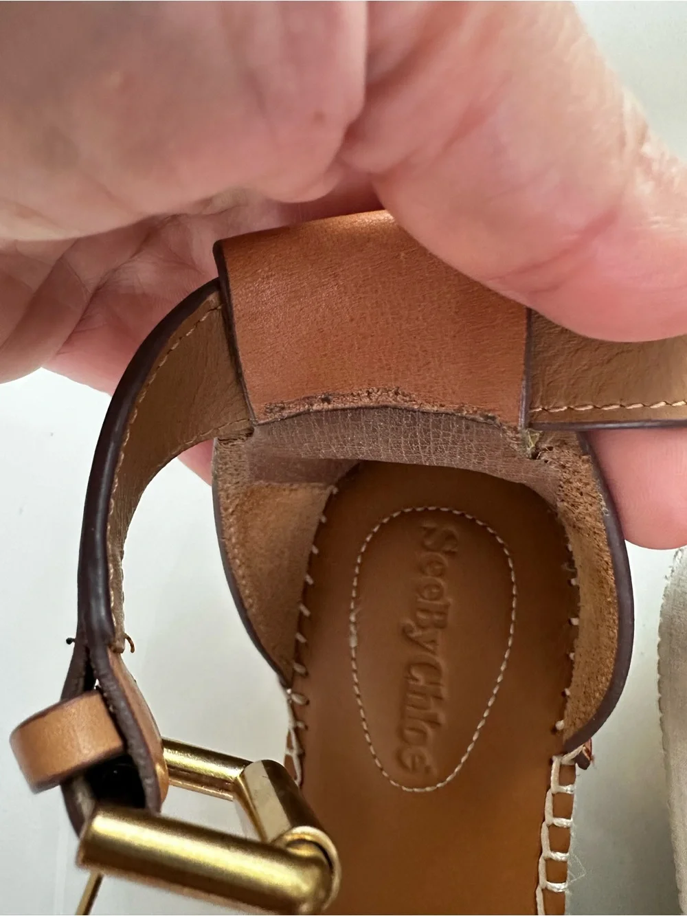 See By Chloe Beige Canvas Espadrille Sandals with Tan Ankle Straps